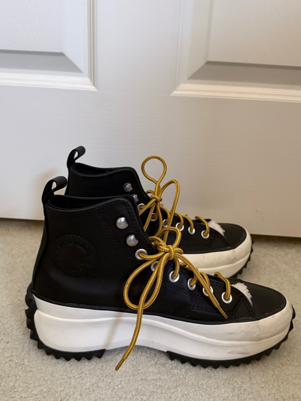 Converse Black and White Lace-Up Women's Boots with Gold Laces - Picture 7 of 9